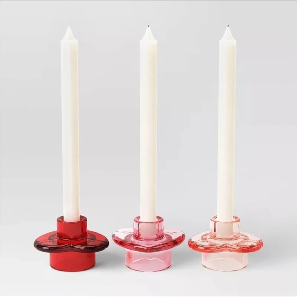 3pk Glass Heart-Shaped Valentine's Glass Candle Holders - Threshold